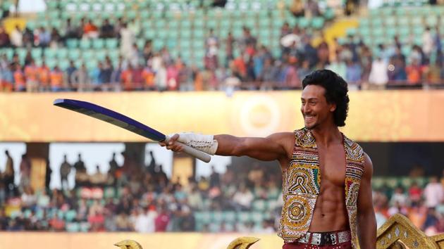Bollywood actor Tiger Shroff performs before the start of the Indian Premier League match between Gujarat Lions and Kolkata Knight Riders at the Saurashtra Cricket Association Stadium in Rajkot on Friday. (bcci)