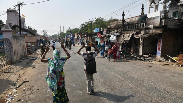 Though Section 144, prohibiting assembly of four or more people in public places, was imposed in the town, officials had to clamp curfew as the situation deteriorated further. (Arabinda Mahapatra/HT Photo)