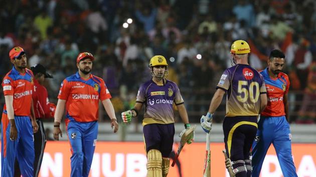 Chris Lynn and Gautam Gambhir stitched a record 184-run stand for the opening as Kolkata Knight Riders defeated Gujarat Lions by 10 wickets to register their first win over Suresh Raina’s team. (BCCI) Chris Lynn and Gautam Gambhir stitched a record 184-run stand for the opening as Kolkata Knight Riders defeated Gujarat Lions by 10 wickets to register their first win over Suresh Raina’s team. (BCCI)