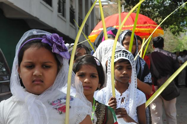 Palm Sunday is followed by Maundy Thursday on April 13, Good Friday on April 14, Easter Sunday on April 16 and Easter. (Mujeeb Faruqui/HT Photo)