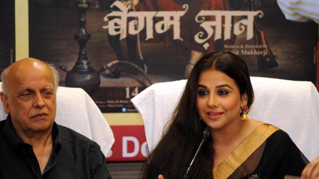 Actress Vidya Balan, Director and Producer - Mahesh Bhatt addressing media for the promotion of film "Begum Jaan" in Ranchi, on Saturday(Diwakar Prasad/ Hindustan Times)