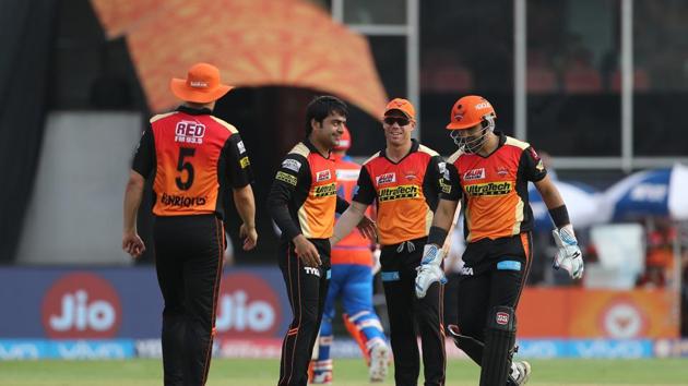 Rashid Khan’s haul of 3/19, combined with David Warner’s unbeaten 76 helped Sunrisers Hyderabad defeat Gujarat Lions by nine wickets in the 2017 Indian Premier League encounter in Hyderabad. (BCCI)