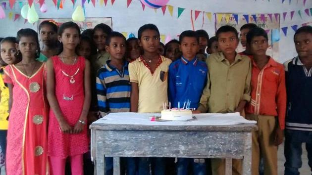 School kids celebrating the birthday of a student.(HT Photo)