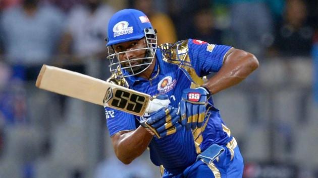 Kieron Pollard, the Mumbai Indians allrounder, plays a shot during the 2017 Indian Premier League match against Kolkata Knight Riders at Wankhede Stadium in Mumbai on Sunday.(AFP) Kieron Pollard, the Mumbai Indians allrounder, plays a shot during the 2017 Indian Premier League match against Kolkata Knight Riders at Wankhede Stadium in Mumbai on Sunday.(AFP)