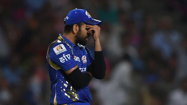 Rohit Sharma has been reprimanded for showing ‘excessive, obvious disappointment’ towards the umpire during Mumbai Indians’ IPL 2017 T20 clash against Kolkata Knight Riders.(AFP)