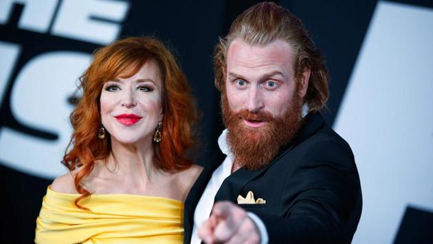 Director Gry Molvaer Hivju and Game of Thrones actor Kristofer Hivju attend The Fate Of The Furious New York premiere. (REUTERS)