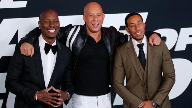 Actors Tyrese Gibson, Vin Diesel and Ludacris pose at the Fate Of The Furious red carpet premiere in New York City. (REUTERS)