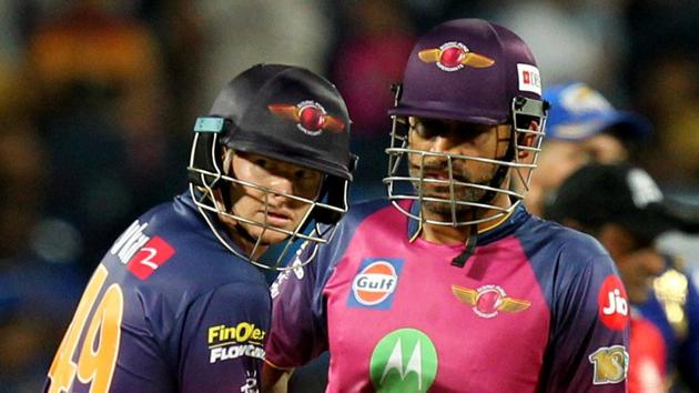 Rising Pune Supergiant will once again depend on captain Steve Smith (left) and Mahendra Singh Dhoni to provide a good batting finish in their Indian Premier League match against Delhi Daredevils in Pune on Tuesday.(BCCI) Rising Pune Supergiant will once again depend on captain Steve Smith (left) and Mahendra Singh Dhoni to provide a good batting finish in their Indian Premier League match against Delhi Daredevils in Pune on Tuesday.(BCCI)