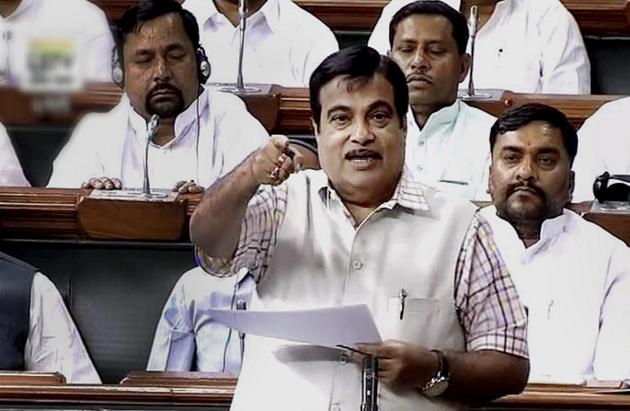 New Delhi: Union minister Nitin Gadkari speaks in the Lok Sabha in New Delhi on Monday.(PTI)