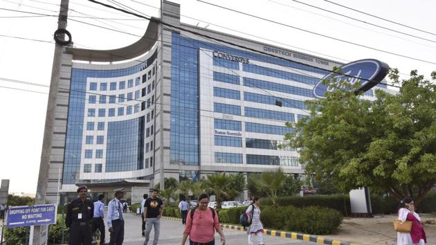 A 45-year-old call centre employee allegedly jumped to death on Tuesday from seventh floor of her office building at Sohna road under Badshahpur police station. (Sanjeev Verma/HT PHOTO) A 45-year-old call centre employee allegedly jumped to death on Tuesday from seventh floor of her office building at Sohna road under Badshahpur police station. (Sanjeev Verma/HT PHOTO)