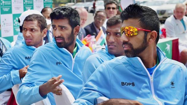 Indian tennis players (from right) Rohan Bopanna, Sriram Balaji, Prajnesh Gunneswaran and Ramkumar Ramnathan during the draws ceremony before the Davis Cup tie against Uzbekistan last week. All eyes will be on non-playing captain Mahesh Bhupathi on how he selects his players for the Canada tie. (PTI) Indian tennis players (from right) Rohan Bopanna, Sriram Balaji, Prajnesh Gunneswaran and Ramkumar Ramnathan during the draws ceremony before the Davis Cup tie against Uzbekistan last week. All eyes will be on non-playing captain Mahesh Bhupathi on how he selects his players for the Canada tie. (PTI)