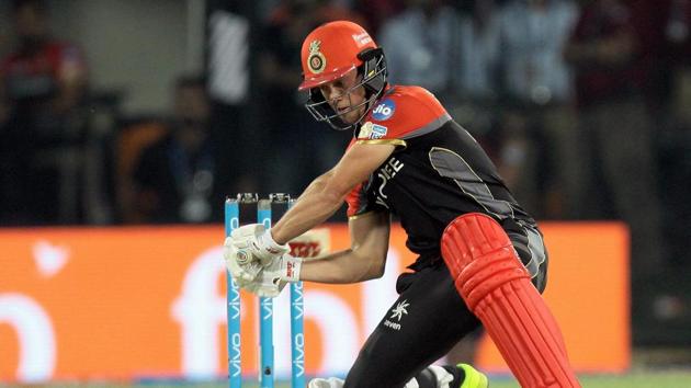 Royal Challengers Bangalore batsman AB de Villiers plays a shot during the IPL 2017 match against Kings XI Punjab at the Holkar Stadium in Indore on Monday. (PTI) Royal Challengers Bangalore batsman AB de Villiers plays a shot during the IPL 2017 match against Kings XI Punjab at the Holkar Stadium in Indore on Monday. (PTI)