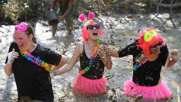 Competitors dressed as zombies, soldiers, gladiators, and even pirates were seen during the run. (Fabrice Coffrini / AFP)
