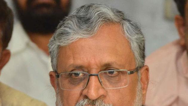 BJP leader Sushil Kumar Modi  addressing reporters in Patna on Tuesday,