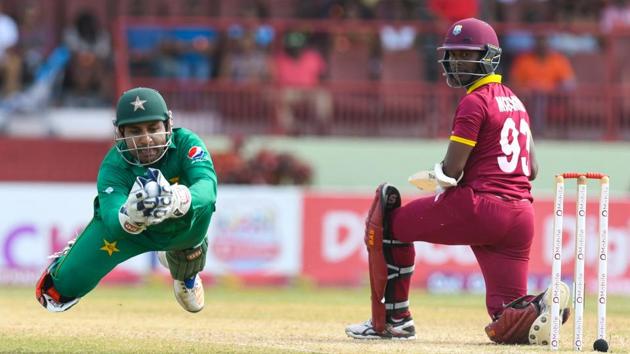 Sarfraz Ahmed (left) of Pakistan catching Jason Mohammed of the West Indies during the 2nd ODI match between West Indies and Pakistan at Guyana National Stadium, Providence, on April 9, 2017. Get full cricket score of West Indies vs Pakistan here (AFP) Sarfraz Ahmed (left) of Pakistan catching Jason Mohammed of the West Indies during the 2nd ODI match between West Indies and Pakistan at Guyana National Stadium, Providence, on April 9, 2017. Get full cricket score of West Indies vs Pakistan here (AFP)
