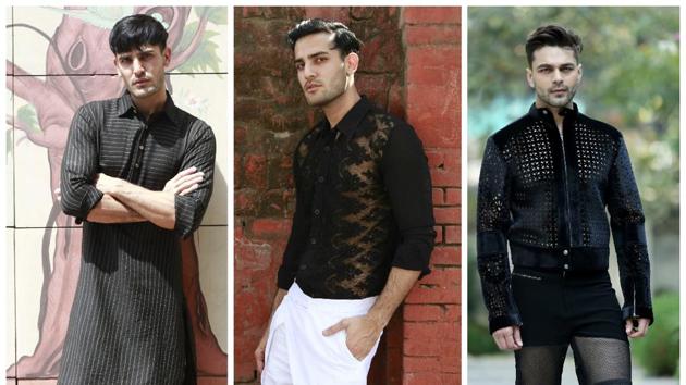 Models Imran Khan and Prince Khurrana wearing outfits from Mint Blush, Siddhatha Tytler, Pawan Sachdeva and Dhruv Vaish.(Photo HT/ Amal KS, Waseem Gashroo)