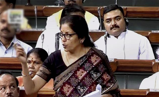 Commerce and Industry Minister Nirmala Sitharaman speaks in the Lok Sabha in New Delhi on Monday.(PTI)