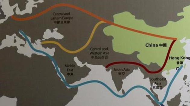 A map illustrating China's "One Belt, One Road" megaproject at the Asian Financial Forum in Hong Kong, China January 18, 2016.(REUTERS)