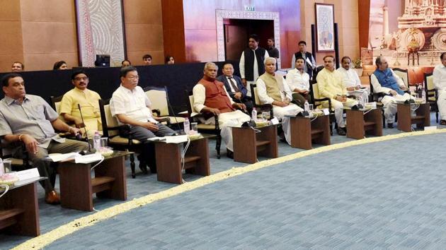 National Democratic Alliance leaders at a meeting at Pravasi Baratiya Kendra in New Delhi on Monday. (PTI Photo) National Democratic Alliance leaders at a meeting at Pravasi Baratiya Kendra in New Delhi on Monday. (PTI Photo)