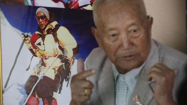 The grandfather of 17 and great-grandfather of six first scaled Everest in May 2008, when he was 76, but his record was broken by then 80-year-old Japanese climber Yuichiro Miura in 2013. (Niranjan Shrestha/AP)