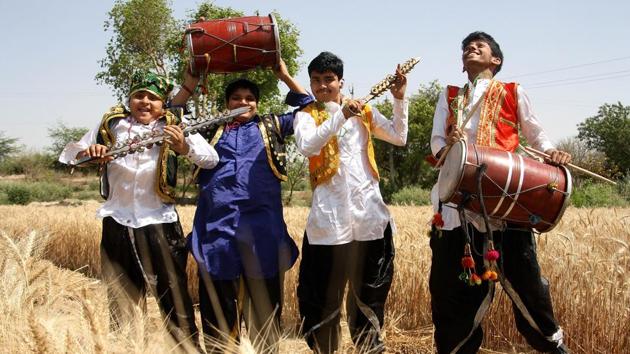 School students celebrate Baisakhi in Singhpura village of Rohtak. (Manoj Dhaka/ht photo)