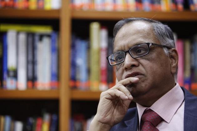 N. R. Narayana Murthy listens to a question during an interview with Reuters at the company's office in Bangalore.(REUTERS)