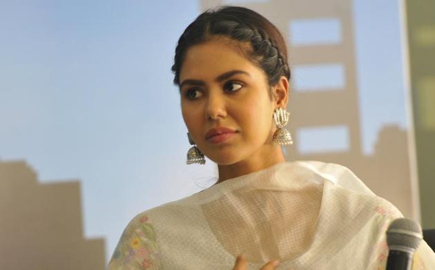 Sonam Bajwa at the HT office in SAS Nagar on Thursday, the eve of her latest release ‘Manjey Bistrey’. (Keshav Singh/HT)