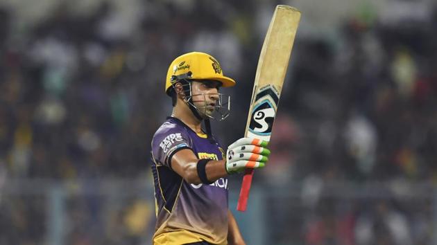 Kolkata Knight Riders captain Gautam Gambhir celebrate after scoring his fifty against Kings XI Punjab. (AFP)