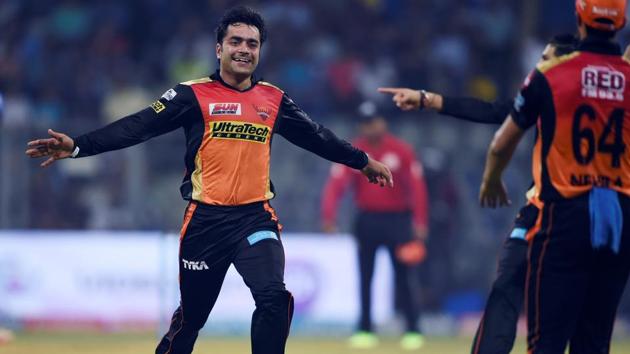 Sunrisers Hyderabad cricketer Rashid Khan celebrates a wicket during(AFP) Sunrisers Hyderabad cricketer Rashid Khan celebrates a wicket during(AFP)