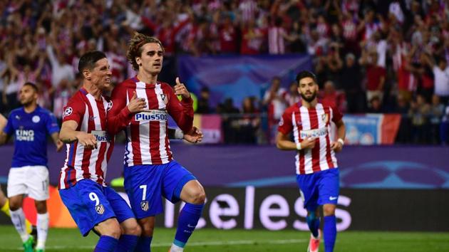 Antoine Griezmann helped Atletico Madrid beat Leicester City 1-0 in the quarterfinal of the UEFA Champions League.(AFP)