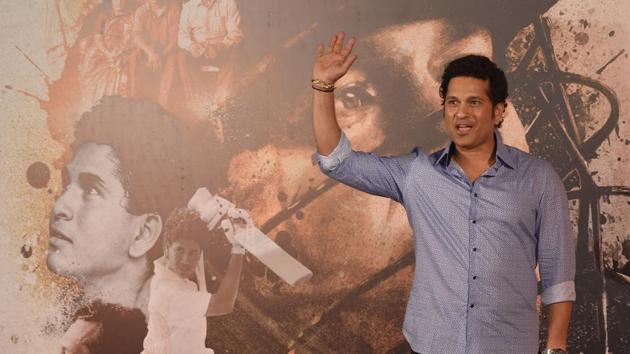 Sachin Tendulkar gestures during the launch of the trailer of the upcoming film on his life "Sachin: A Billion Dreams" in Mumbai on Thursday.(AFP)