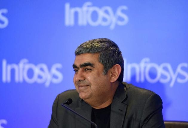 Infosys CEO, Vishal Sikka addresses a press conference in Mumbai.(PTI)