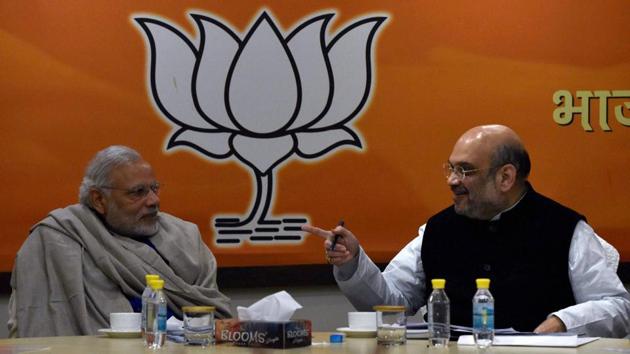 Prime Minister Narendra Modi with BJP president Amit Shah, New Delhi. (File Photo)(PTI)