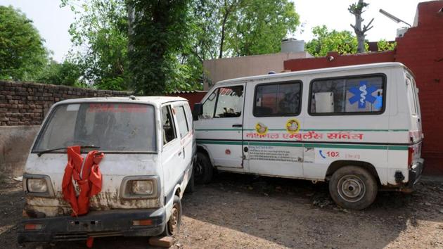 The Gurgaon civil hospital has a total of six ambulances. (Parveen Kumar/HT Photo) The Gurgaon civil hospital has a total of six ambulances. (Parveen Kumar/HT Photo)