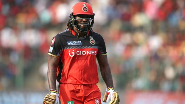 A dejected Chris Gayle leaves after he was dismissed for 22. gayle is still three runs short of the record 10,000 run mark in Twenty20s. (BCCI)