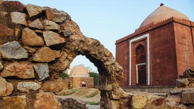Lal Gumbad was built in the memory of Shaikh Kabbiruddin Auliya a Sufi poet who lived during the reign of the Tughlaqs. A beautiful sandstone structure, it is considered to be a small scale replica of the tomb of Ghiyasuddin Tughluq and is located in Malviya Nagar. (Vageesh Lall/HT Photo)