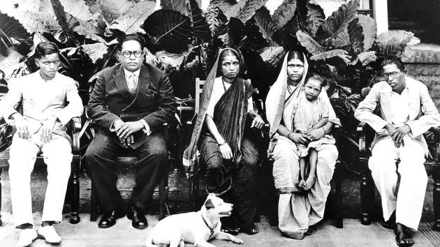 Rajagriha, Bombay, February 1934: (L to R) Yashwant, BR Ambedkar, Ramabai, Laxmibai (widow of Ambedkar’s brother, Anandrao), Mukundrao, and (in the foreground) Tobby. The little girl on Laxmibai’s knee is unidentified.(From the collection of Vijay Surwade) Rajagriha, Bombay, February 1934: (L to R) Yashwant, BR Ambedkar, Ramabai, Laxmibai (widow of Ambedkar’s brother, Anandrao), Mukundrao, and (in the foreground) Tobby. The little girl on Laxmibai’s knee is unidentified.(From the collection of Vijay Surwade)