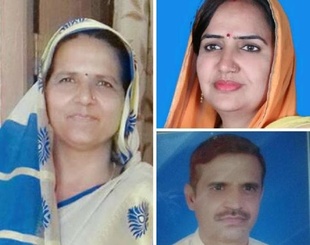 (Clockwise from left) Sarpanch Mukesh Devi, sarpanch Manju Tongar and sarpanch Ram Niwas Joon.(HT Photos)