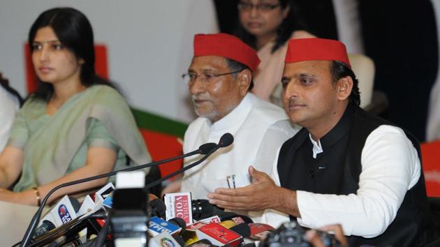 Samajwadi Party national president Akhilesh Yadav addressing a press conference at the party office in Lucknow on Saturday.(Subhankar Chakraborty/ HT Photo) Samajwadi Party national president Akhilesh Yadav addressing a press conference at the party office in Lucknow on Saturday.(Subhankar Chakraborty/ HT Photo)
