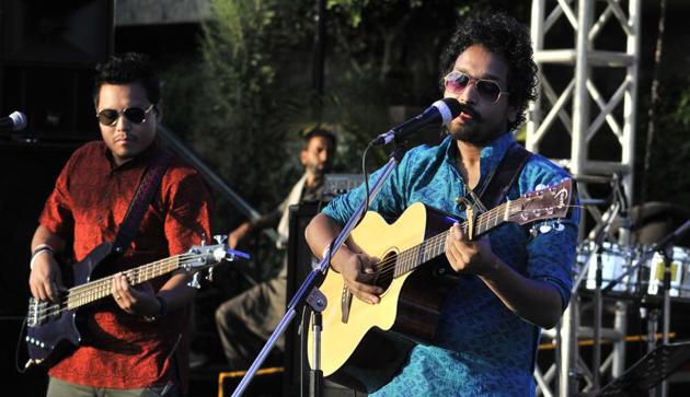 A band in action at the Kasauli Rhythm and Blues music festival in Himachal Pradesh on Saturday, April 15. (Ravi Kumar/HT)