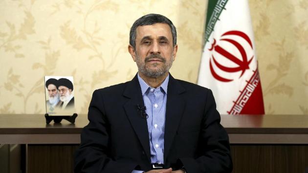 Former Iranian President Mahmoud Ahmadinejad gives an interview to The Associated Press at his office, in Tehran, Iran, Saturday, April 15, 2017. Ahmadinejad says he does not view recent U.S. missile strikes on ally Syria as a message for Iran, which he called a "powerful country" that the U.S. cannot harm.(AP Photo)