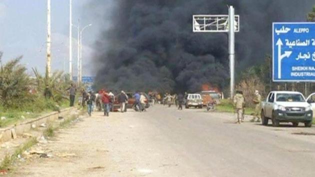 Still image shows a cloud of black smoke rising from vehicles in the distance in what is said to be Aleppo's outskirts. (REUTERS) Still image shows a cloud of black smoke rising from vehicles in the distance in what is said to be Aleppo's outskirts. (REUTERS)