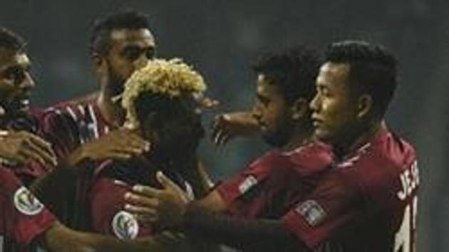 Mohun Bagan’s 1-0 win over Minerva Punjab took them to the top of I-League standings.(Hindustan Times via Getty Images)