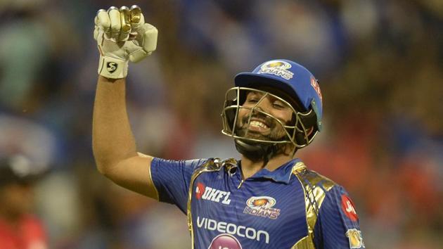 Mumbai Indians captain Rohit Sharma celebrates after winning their IPL 2017 match against Gujarat Lions. (AFP)