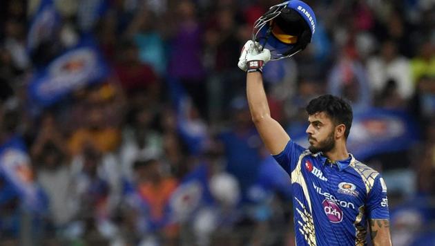 Mumbai Indians batsman Nitish Rana celebrates his half century during the IPL 2017 match played against Gujarat Lions in Mumbai.(PTI)