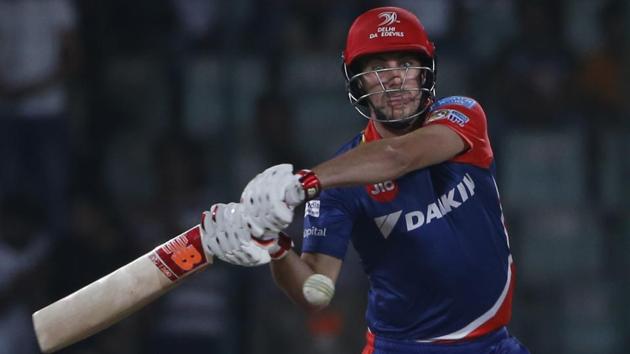 Delhi Daredevils' batsman Pat Cummins plays a shot during the Indian Premier League (IPL) cricket match against Kings XI Punjab. Delhi Daredevils play Kolkata Knight Riders at Kotla on Monday(AP)