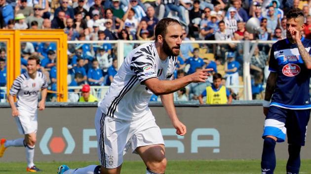Gonzalo Higuain scored a brace as Juventus extended their lead to eight points in the Serie A and stayed on course for a record sixth consecutive Scudetto. (AP) Gonzalo Higuain scored a brace as Juventus extended their lead to eight points in the Serie A and stayed on course for a record sixth consecutive Scudetto. (AP)