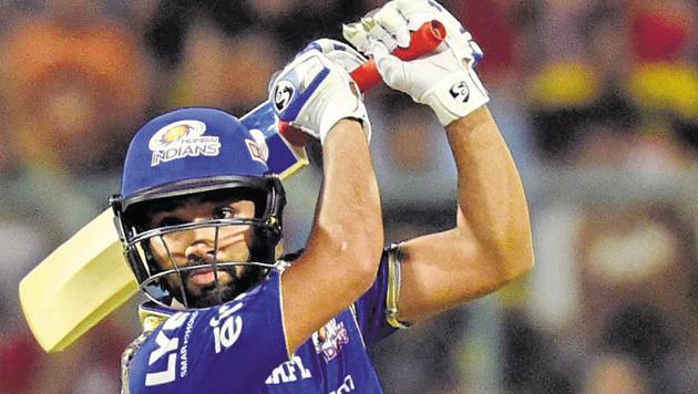 Rohit Sharma hit the winning runs for Mumbai Indians in their 177-run chase against Gujarat Lions in an Indian Premier League (IPL) match. Catch full cricket score of Mumbai Indians vs Gujarat Lions here(PTI)