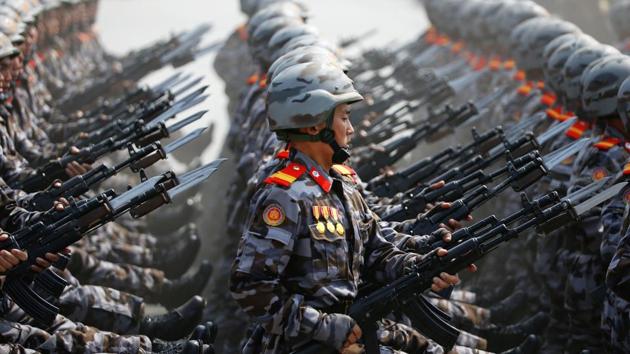 North Korean soldiers march during a military parade marking the 105th birth anniversary of country's founding father, Kim Il Sung. (Damir Sagolj / REUTERS)
