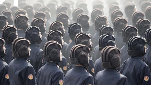 Soldiers march across Kim Il Sung Square during a military parad. (Wong Maye-E / AP)